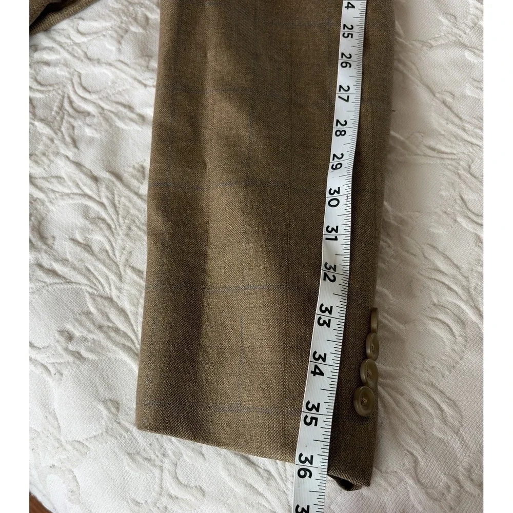 Joseph & Feiss 52R Silk Wool Sport Coat Blazer Tan Brown Windowpane 2 Button